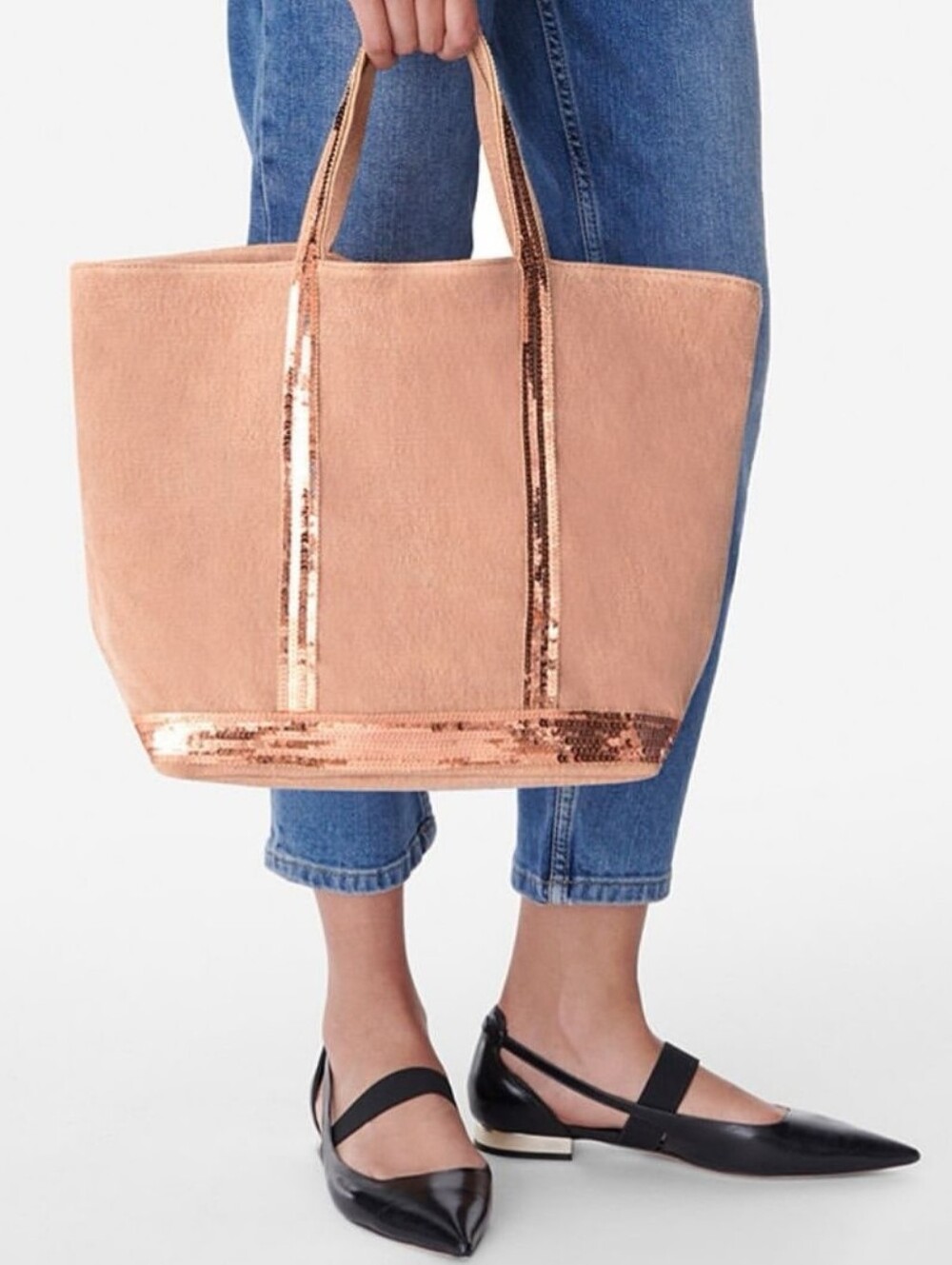 Vanessa Bruno New Medium Canvas & Sequins Cabas Tote Bag